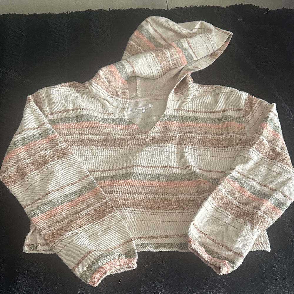 Striped Hooded cropped shirt